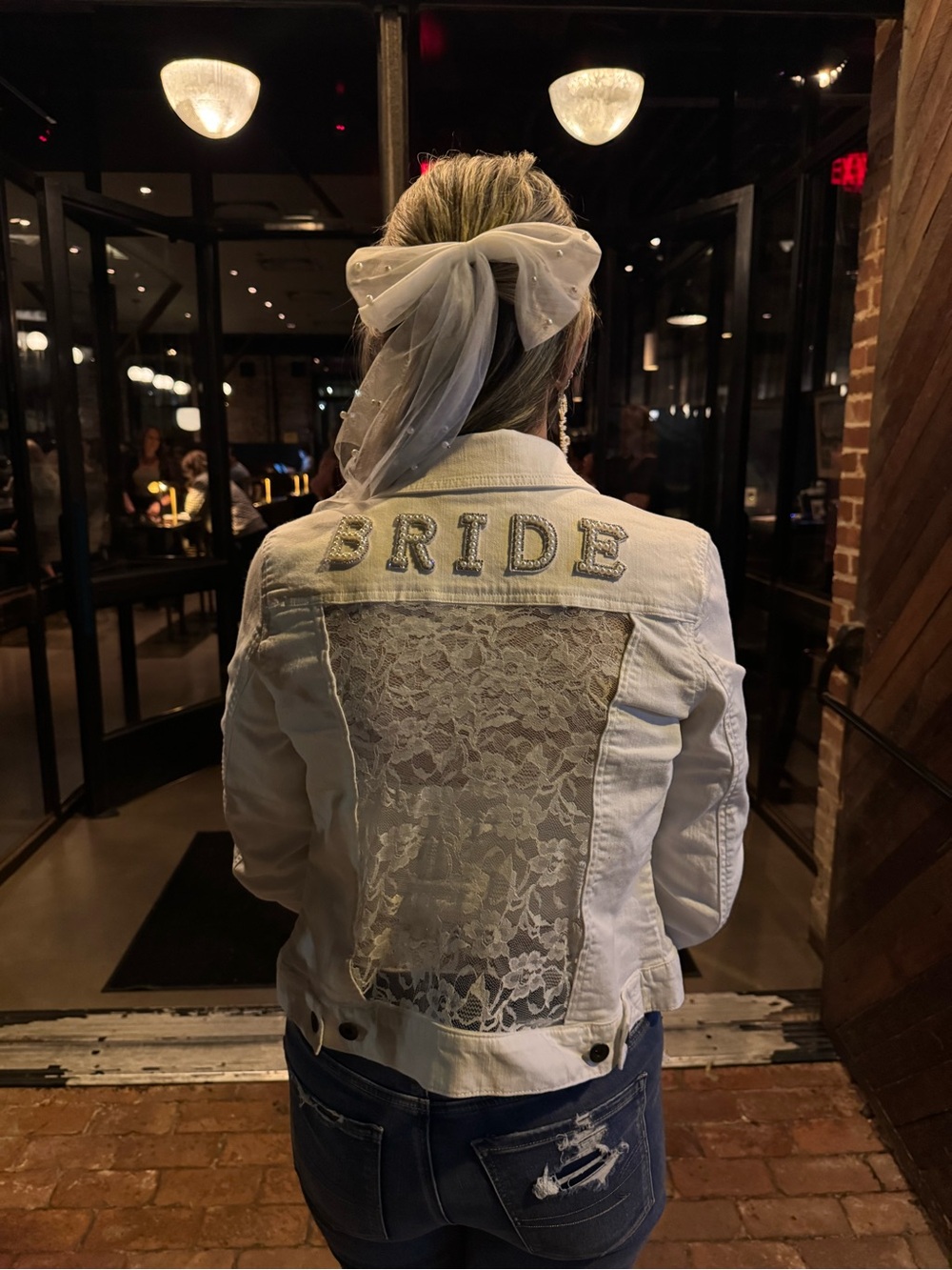 Custom White Bride Lace-Back Denim Jacket . Tommy Hilfiger.